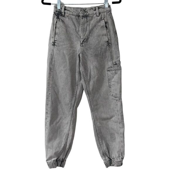 Allsaints Lea Cargo Soft Denim Jogger Size 0 revolve Gray Barrel Leg Y2K Classic - Picture 1 of 12